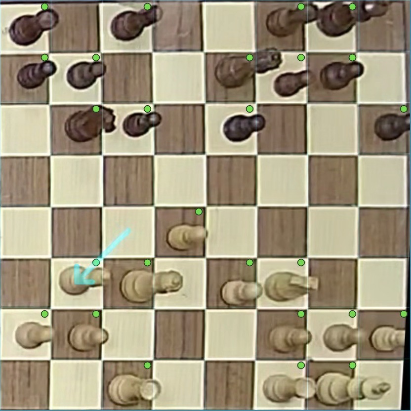 Board straightened from the club camera; every piece checked and the move detected
